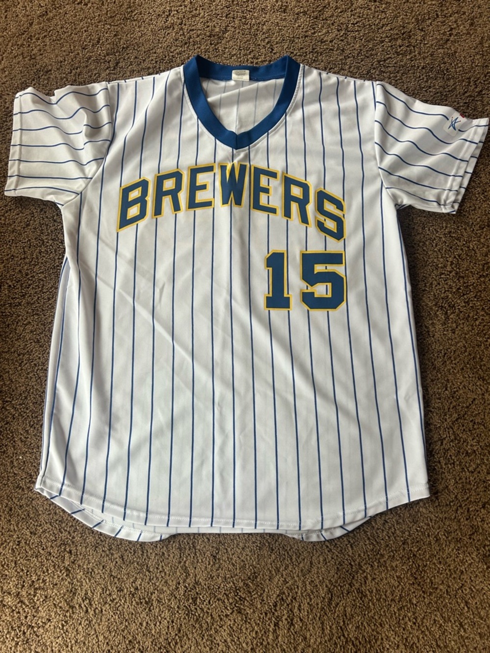 Milwaukee Brewers Baseball Jersey Mens XL MLB Baseball Pinstripe 15 White